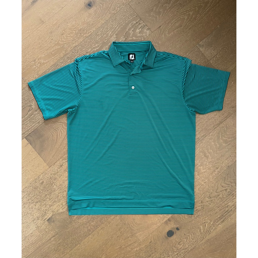 FootJoy Mens Teal Black Striped ProDry Golf Polo Shirt Short Sleeve Stretch XL